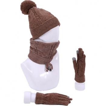 Knitted Winter Beanie with Scarf and Touch Screen Gloves