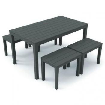 Table et Banquettes Sam014an – Ensemble Brasserie en Résine Anthracite