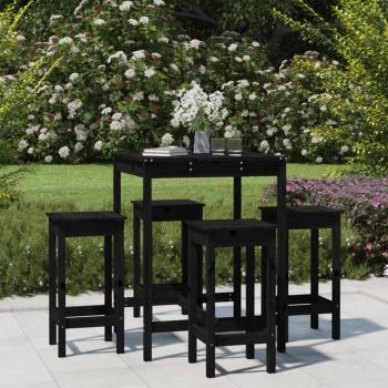 Juego de Mesa + 4 Taburetes Altos en Madera Negra de Pino – 5 Piezas