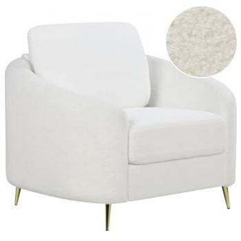 Poltrona Retro Bouclè Bianco con Gambe Curve Dorate e Seduta Morbida Trosa