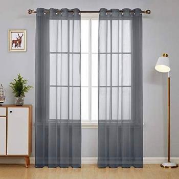 Voile Eyelet Curtains 55 x 90 Inch Grey