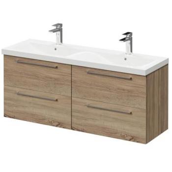 Bordalino Oak 1200mm Wall Mounted Vanity Unit with Ceramic Double Basin