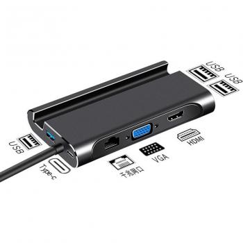 Type C to VGA HDMI Docking Station with RJ45 PD USB 3.0 and Phone Holder