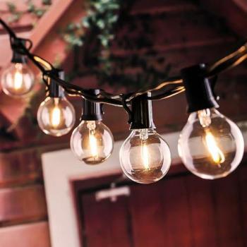 25FT Solar String Lights with 27 G40 Bulbs and 4400mAh Battery