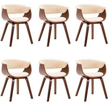 Conjunto de Sillas de Comedor 6 Piezas Cuero Sintético y Madera Curvada Crema