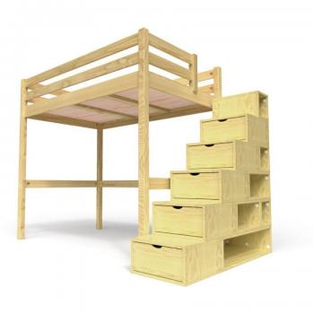 Lit mezzanine 120x200 en bois avec escalier cube