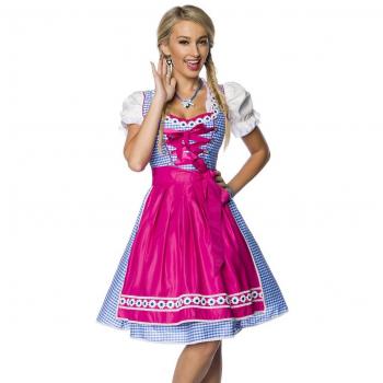 Dirndline Damen Kleid, traditionelles Karodirndl, pink/blau/weiß, XS