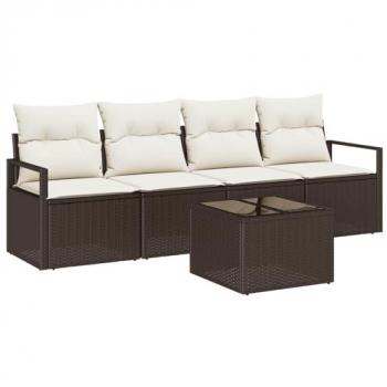 Set divani estivi 5 pezzi in polirattan marrone e crema