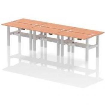 Dynamic Air Back-to-Back W1200 x D600mm Height Adjustable Sit Stand 6 Person Bench Desk With Cable Ports Beech Finish Silver Frame