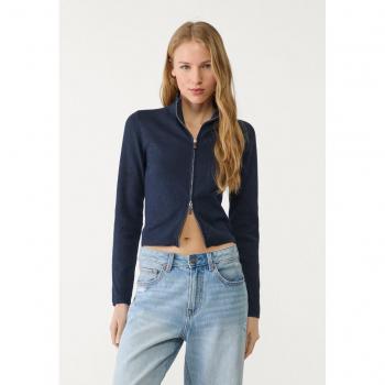 Giacca a Cerniera Stradivarius XL Azzurro Mare in Maglia Attillata