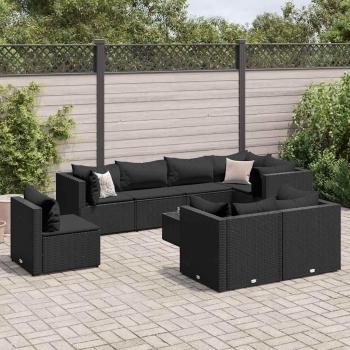 Salon de jardin en résine tressée 9 pcs avec coussins noirs
