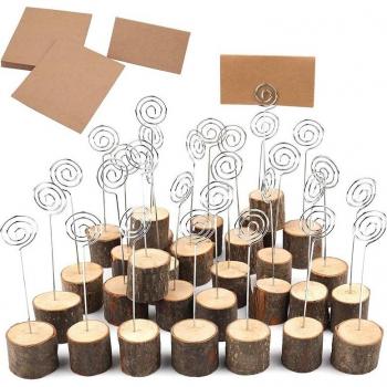Rustikaler Holzkartenclip mit Rinde und Draht – 30-Paket