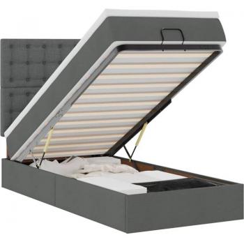 Gray LED Ottoman Bed and Mattress Combo, 80x200 cm Fabric Edition