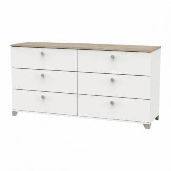 Cómoda Izzy en Blanco Mate con Detalle de Roble Kronberg, 150x77 cm