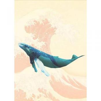 Poster géant intissé Komar Voyage d'une Baleine sur fond vague de Kanagawa 200×280 cm