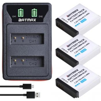 2-Pack DMW-BLH7 750mAh Battery + USB Type C Charger for Panasonic Lumix DMC-GM5, DMC-GF7, DMC-GF8