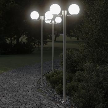 Lampadaire d'extérieur en acier inoxydable 3 pcs argenté 215 cm