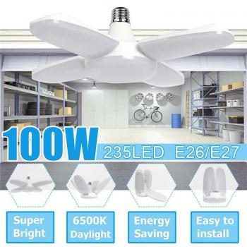Adjustable LED Garage Ceiling Light, E27 Bulb, 6500K, Foldable Design