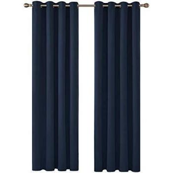 Deconovo Ösen-Vorhang blickdicht 210x140 cm Dunkelblau 2er Set