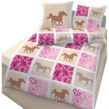 Druckmotiv Pferd Renforcé rosa 3-tlg. Set 135x200 cm
