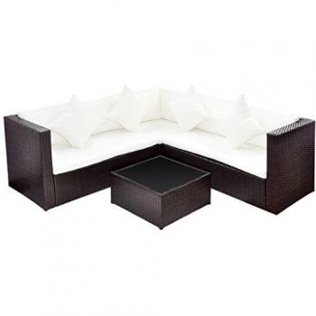 4-teiliges Garten-Lounge-Set mit komfortablen Auflagen aus Poly Rattan in Braun