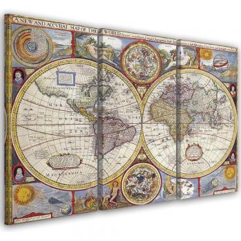 Lienzo Triplaza Mapa del Antiguo Mundo Retro 60x40 Gris