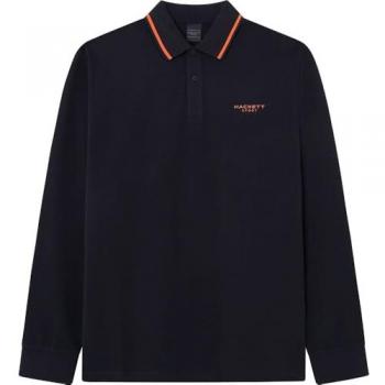 Polo de manga larga Hackett Tipped negro con detalles naranjas