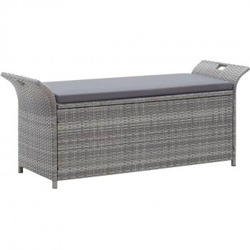 Truhenbank Mit Auflage Grau 138 cm Poly Rattan