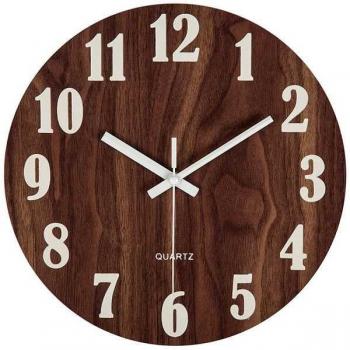 12 Inch Silent Non-Ticking Wooden Wall Clock with Night Light