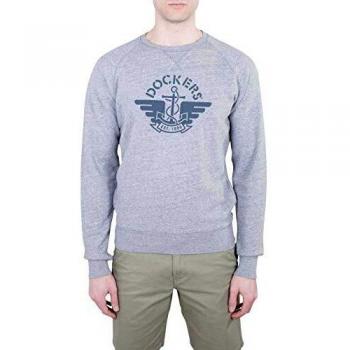 Sudadera Dockers, Gris Jaspeado con Logo Marino, Talla S para Hombre