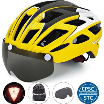 VICTGOAL Road Bike Helmet with Goggles and LED Rear Light