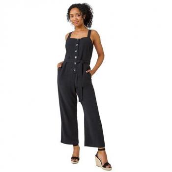 Roman Women's Petite Sleeveless Linen Jumpsuit – Black (UK 16)