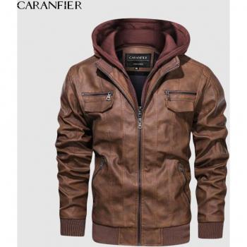 CARANFIER Motorradjacke für Männer mit Kapuze und Lederoptik
