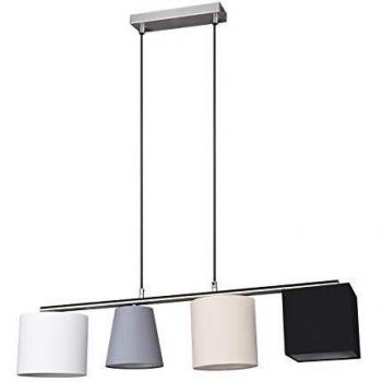 Suspension Conny Reality – Métal Nickel Mat, Abat‑Jour Tissu Multicolore, 4×E14