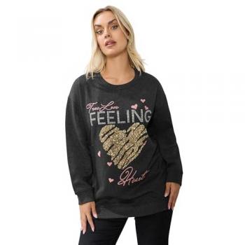 Yours True Love Feeling Embellished Sweatshirt in Grey – Women's Size 22‑24