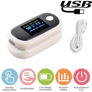 Handheld USB Rechargeable Finger Pulse Oximeter, Blood Oxygen and Heart Rate Sensor with OLED Screen