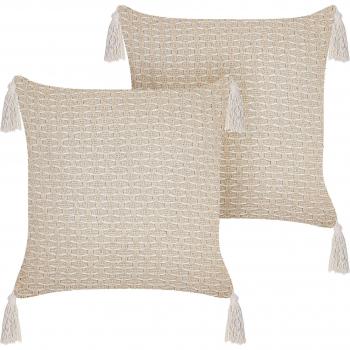 Cojines Decorativos con Patrón Geométrico Beige Claro 42 x 42 cm