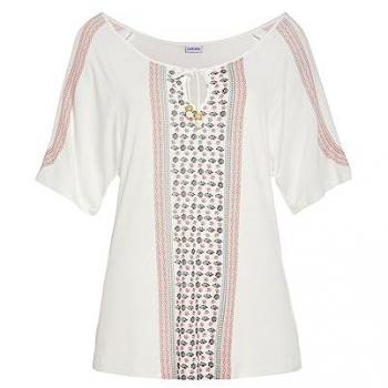 LASCANA Kurzarmshirt, mit platziertem Druck und Bindeband