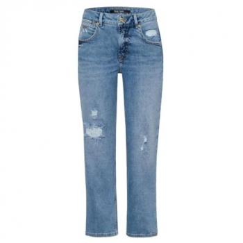 MARC AUREL Boyfriend Jeans mit Logostick, Destroyed-Details, Blau, Größe 40