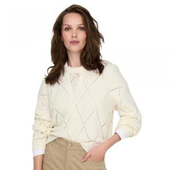Cardigan Only, design moderno, geometrie blu su fondo chiaro, misura piccola