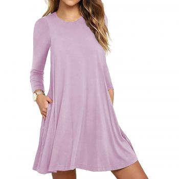 HAOMEILI Women's Sleeveless Swing T-Shirt Summer Dress with Pockets (UK 8-10, Pink)