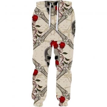 ColorfulAurora Skull Plaid Rose Flower Print Men's Casual Pants