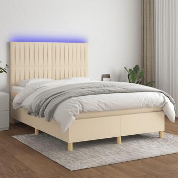 VidaXL Boxspringbett mit Matratze & LED Licht Creme 140x200 cm