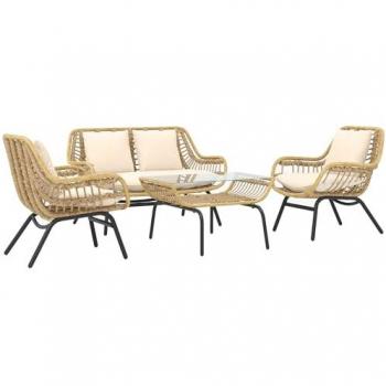 Outsunny Ensemble de Jardin en Résine Tressée Imitation Rotin 4 pièces 7 coussins confort beige