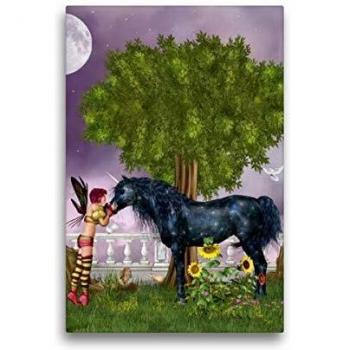 CALVENDO Premium Textildruck 30×45 cm – Das letzte Schwarze Einhorn