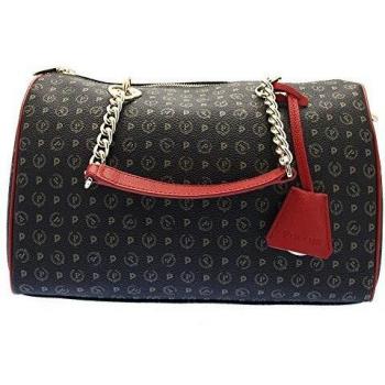 Pollini Black Handbag with Interchangeable Handles and Removable Chain Strap, Heritage Print