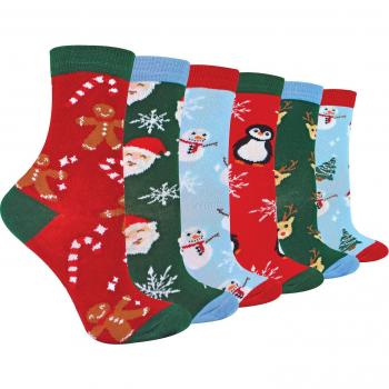 Festive Snowflake Socks for Kids – Black, 12‑3”, 6 Pack