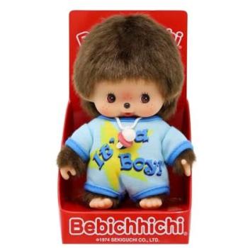 Plüschfigur Monchhichi in Bebichhichi‑Anzug – It’s a Boy – 15 cm