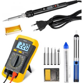 Digital Multimeter Soldering Iron Kit 60/80W Adjustable Temperature