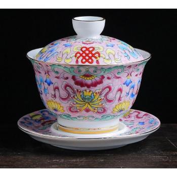 150ml Bunte Emaille Gaiwan Jingdezhen Porzellan Teetasse mit Untertasse